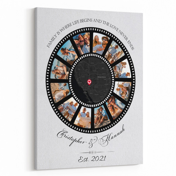 Family Is Where Life Begins And The Love Never Ends Custom Photo and Map Canvas Print