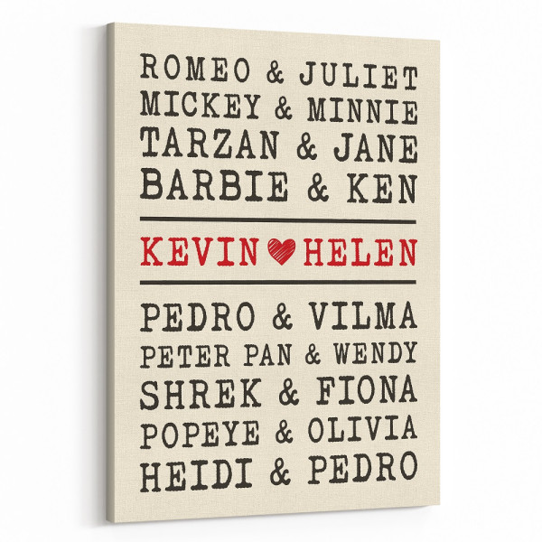 Famous Couples Custom Names Canvas Print