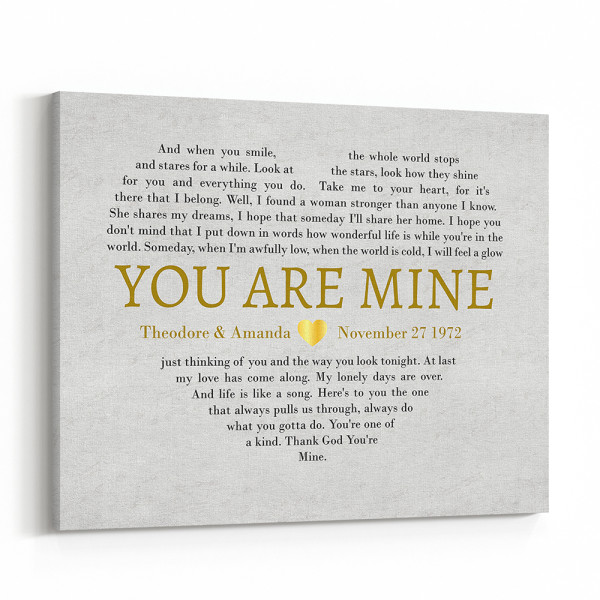 Golden Wedding Anniversary - Heart Shaped Custom Song Lyrics Canvas Print