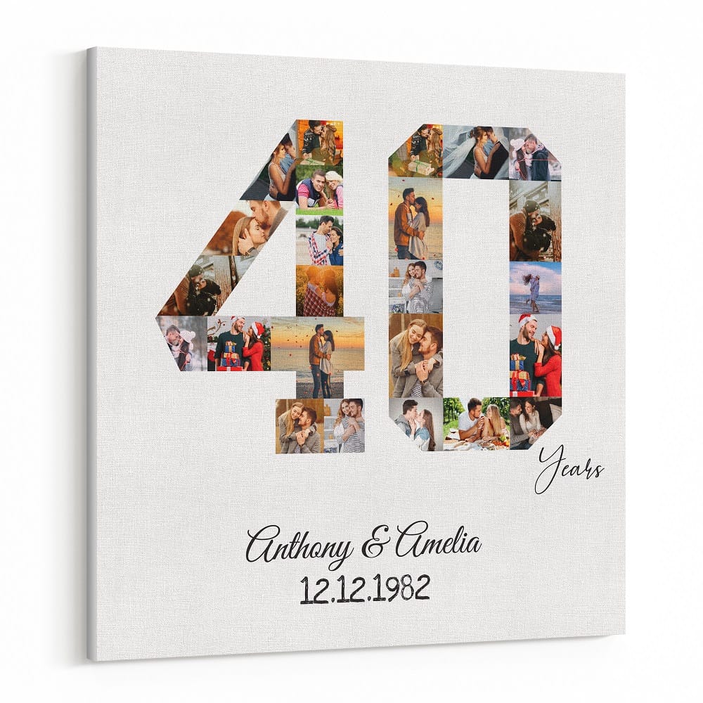 Custom Number 40 Years Anniversary Photo Collage Canvas Print