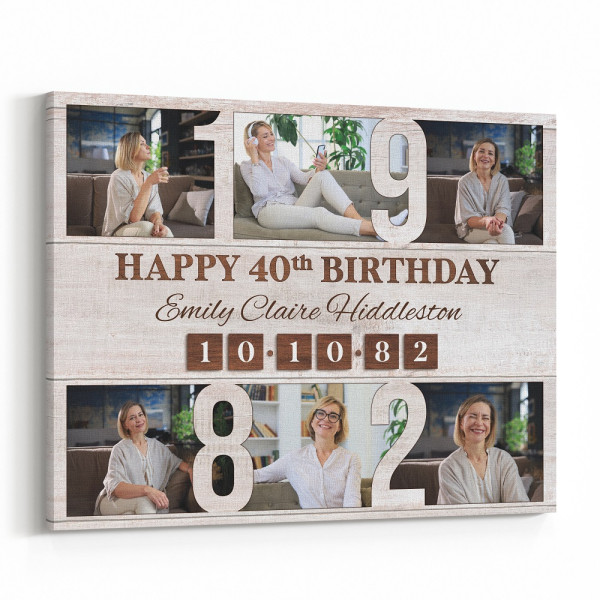 Happy 40th Birthday Photo Collage Canvas Print