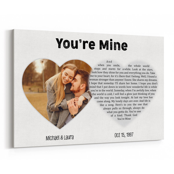 Heart Shaped Song Lyrics 25th Anniversary Custom Photo Canvas Print