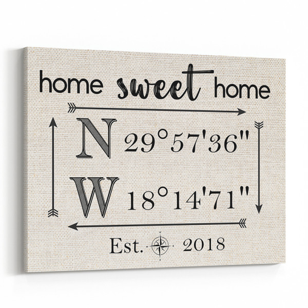 Home Sweet Home Latitude Longitude Canvas Print