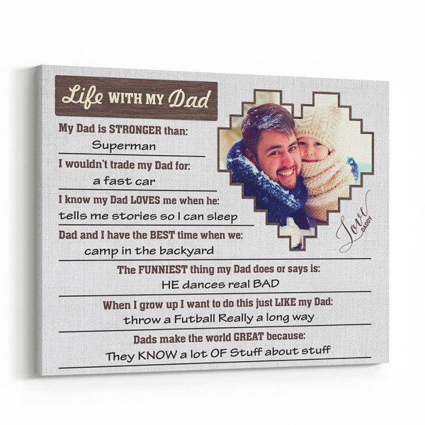 Kid Questionnaire Custom Photo Canvas Print For Dad