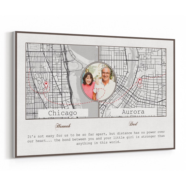 Map Dad And Daughter Custom Photo, Map and Text Canvas Print