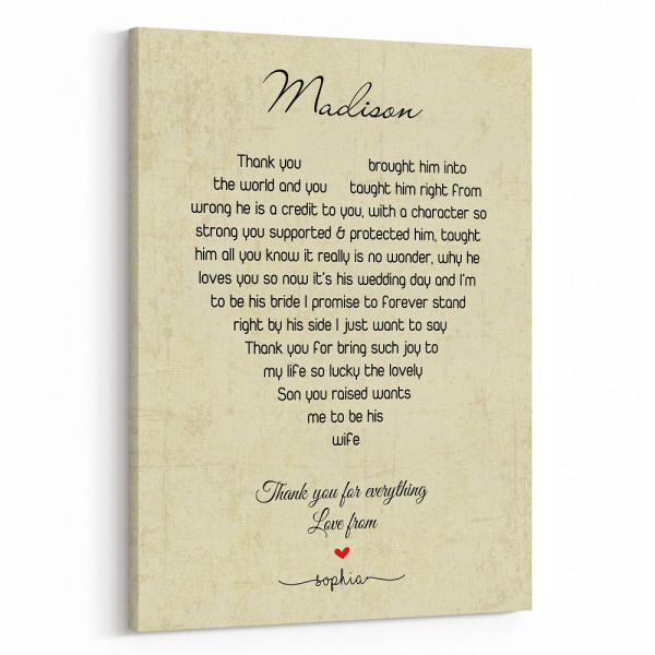 Mother Of The Groom Thank You Custom Canvas Print