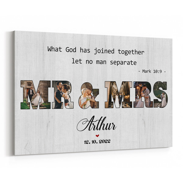 Mr And Mrs Photo Collage Word Art Canvas Print with Mark 10:9