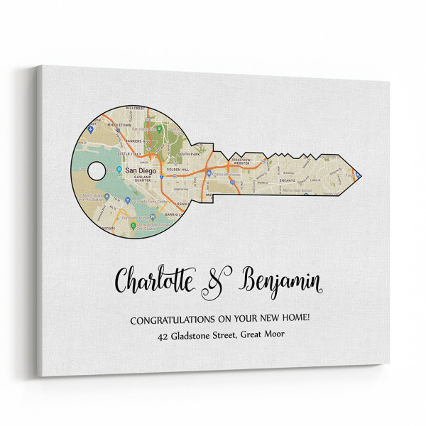 New Home Gifts Custom Key Map Canvas Print