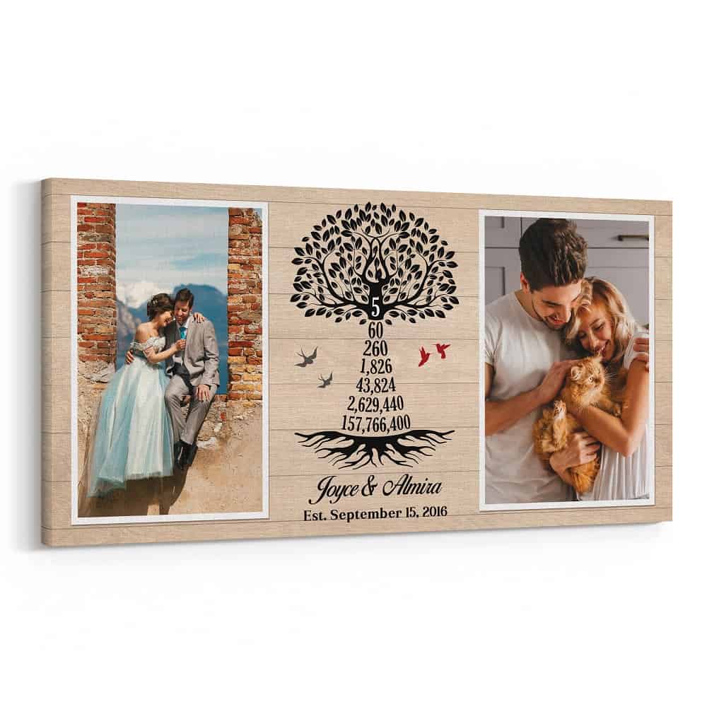 Personalized 5th Wedding Anniversary Tree Counting Canvas Print