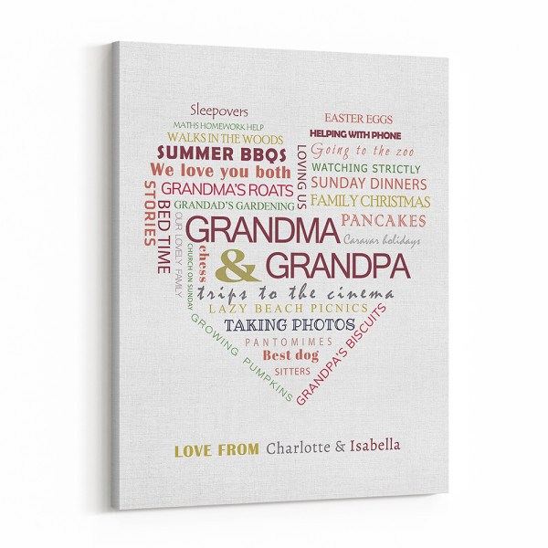 Personalized Grandma and Grandpa Heart Canvas Print