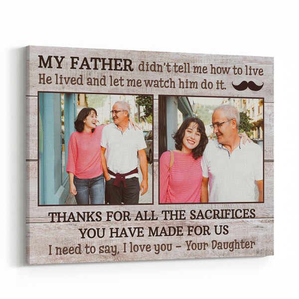 Personalized Thank You Gift for Dad from Daughter or Son Photo Canvas Print
