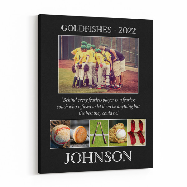 Team Gift for Baseball Coach Custom Photo Canvas Print