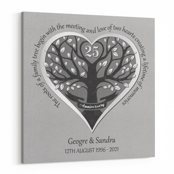 The Roots Of A Family Tree Begin With The Love Of Two Hearts 25th Anniversary Canvas Print