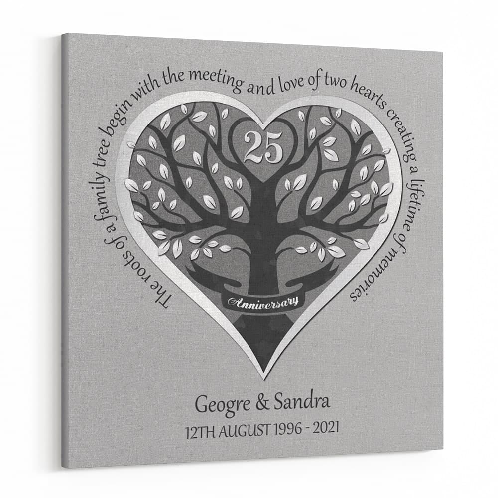 The Roots Of A Family Tree Begin With The Love Of Two Hearts 25th Anniversary Canvas Print