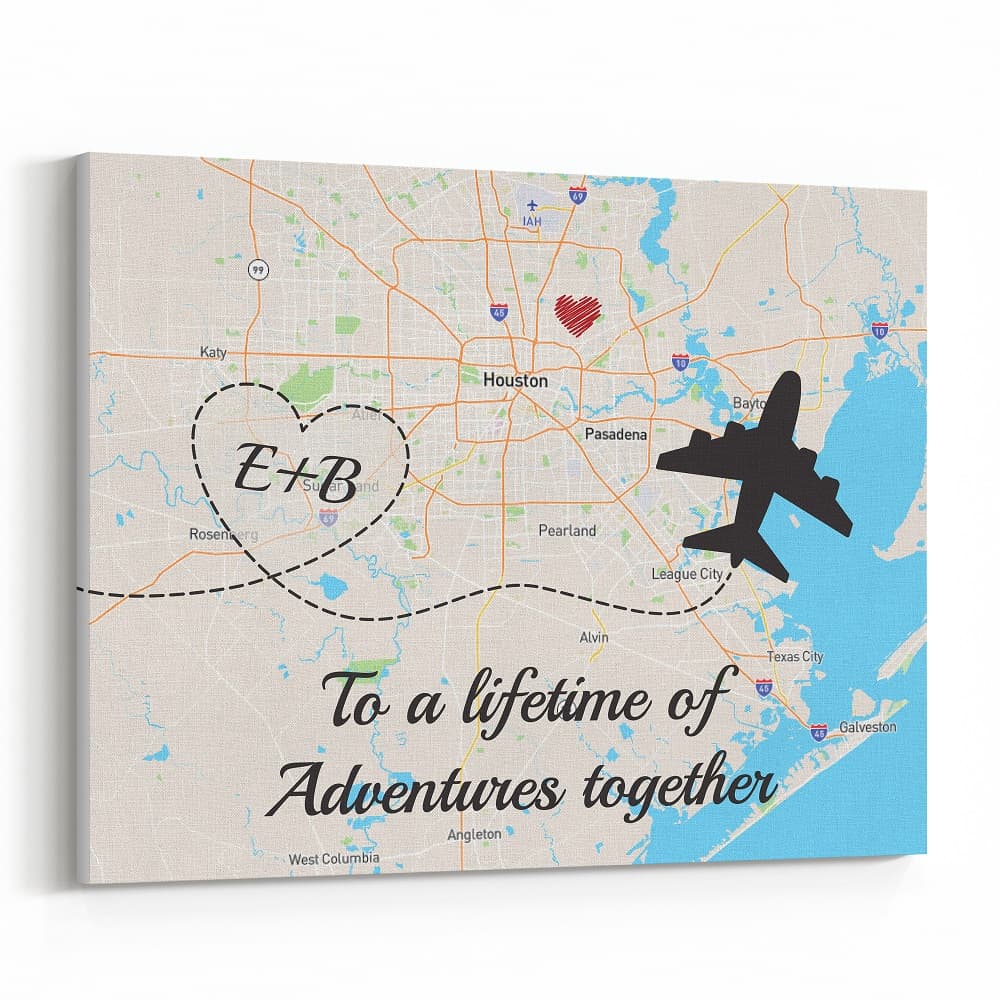 To A Lifetime Of Adventures Together Landscape Custom Map Canvas Print
