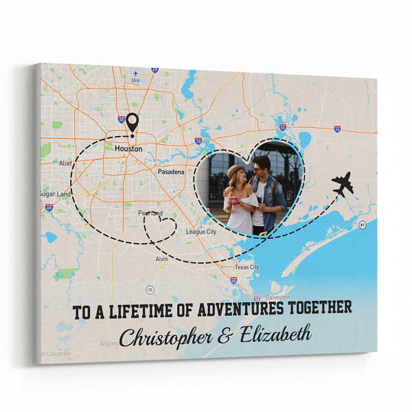 To A Lifetime Of Adventures Together Landscape Custom Photo Map Canvas Print