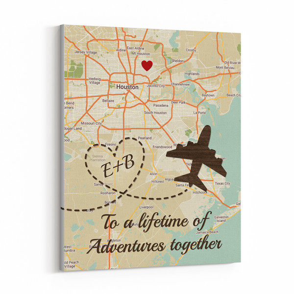 To A Lifetime Of Adventures Together Vertical Custom Retro Map Canvas Print