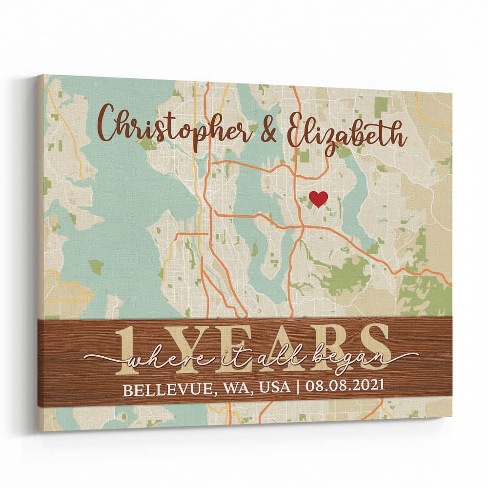 Where It All Began Custom Street Map 1st Anniversary Canvas Print