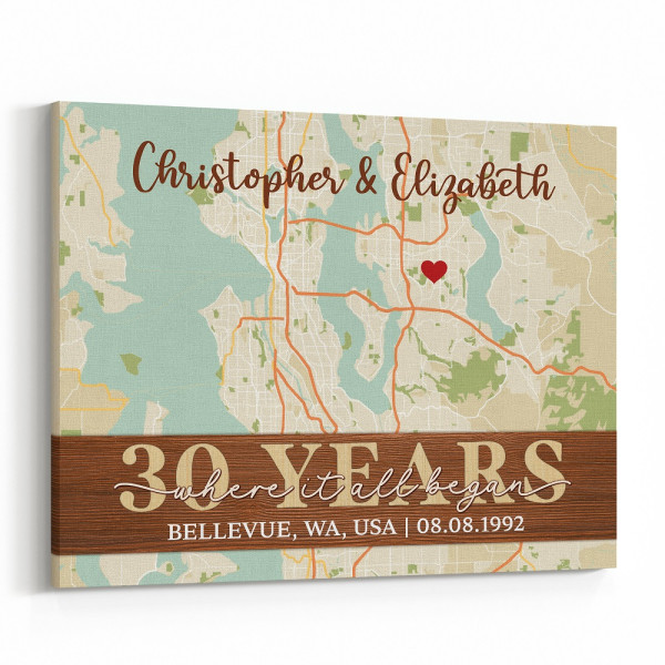 30th Anniversary 'Where It All Began' Custom Street Map Canvas