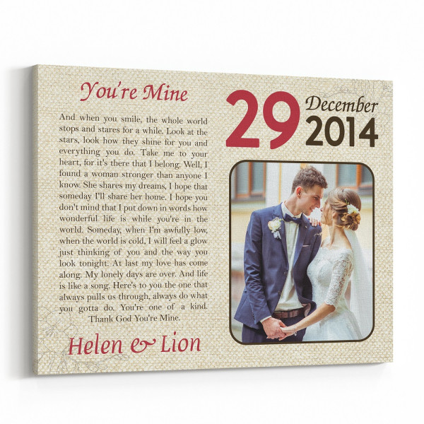 You‘re Mine Custom Song Lyric Anniversary Canvas Print