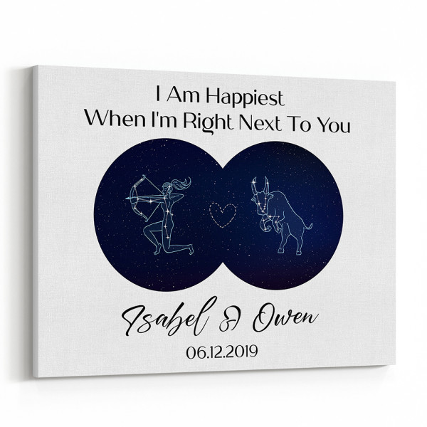 Zodiac Signs Constellation Custom Couple Canvas Print