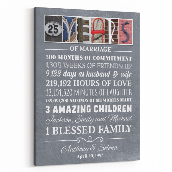 25 Years of Marriage Custom Letter Art Canvas Print