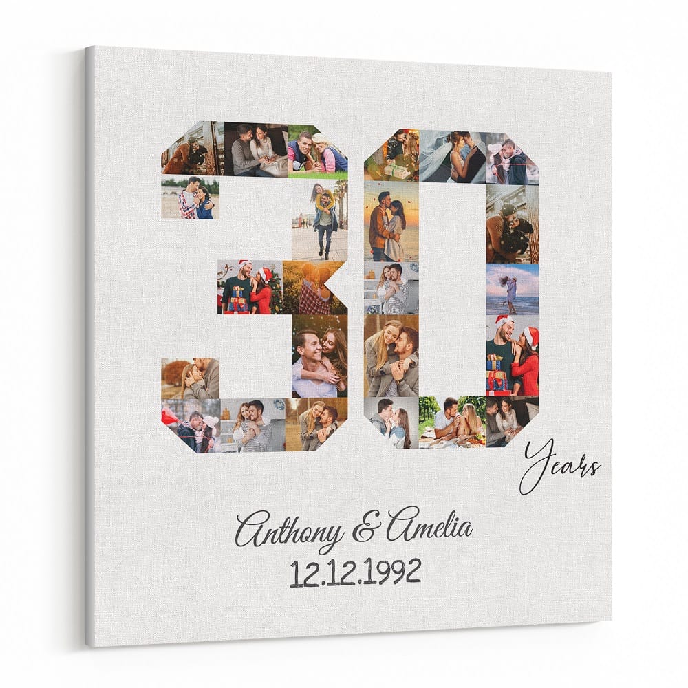 30 Year Anniversary Number Photo Collage Canvas Print – 24 photos