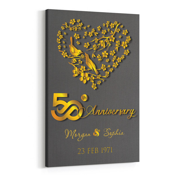 Gold Birds 50 Years Anniversary Custom Canvas Print