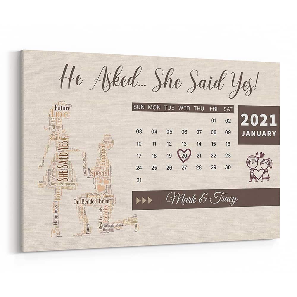Kate Posh Cornice In Legno "He Asked, She Said Yes" - Marrone Chiaro, Orientamento Orizzontale, Per Foto 10x15 Cm, Regalo Di Fidanzamento