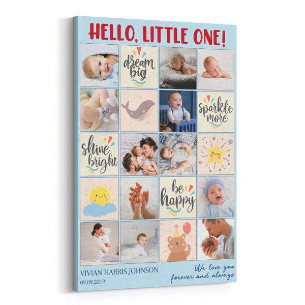 Hello Little One Custom Photo Collage Canvas Print
