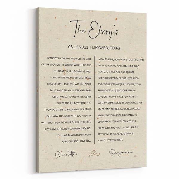 Wedding Vow Custom Text Canvas Print