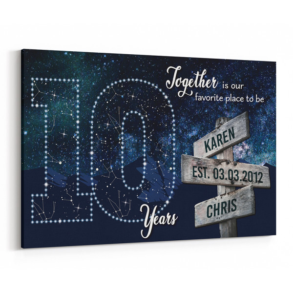 10 Years Together Star Map Street Sign Names Canvas