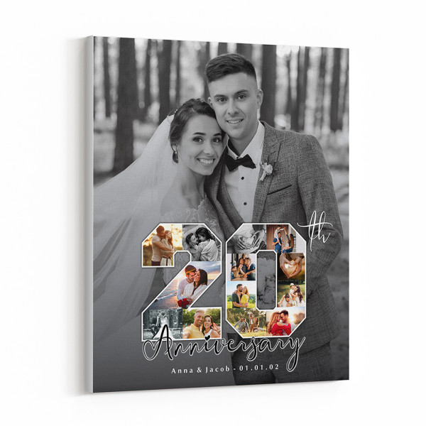 20th Anniversary Number Photo Collage Black And White Canvas Print