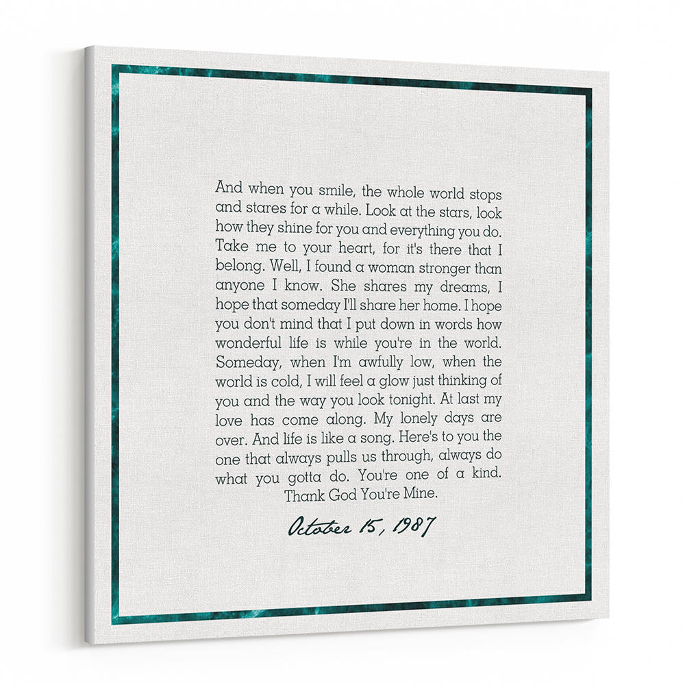 35th Wedding Anniversary Song Lyric Canvas Print