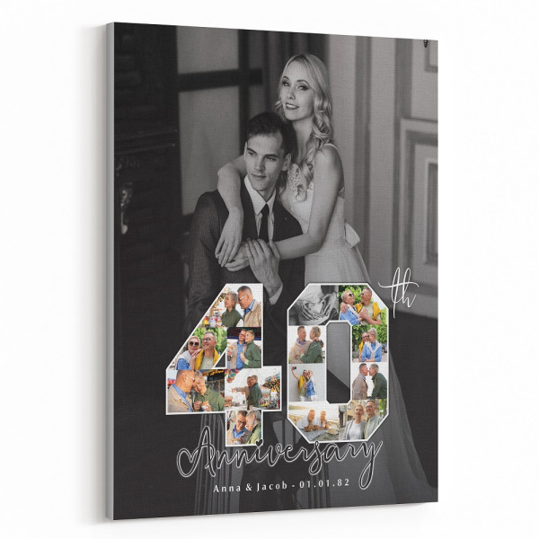 40th Anniversary Number Photo Collage Black And White Canvas Print