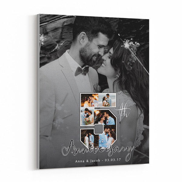5th Anniversary Number Photo Collage Black And White Canvas Print