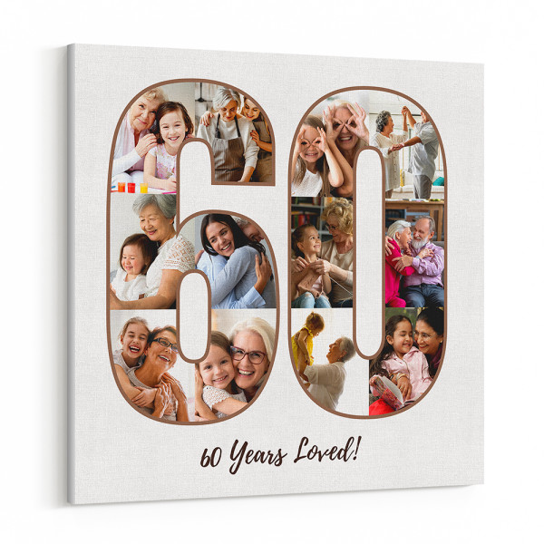 “60 Years Loved” Birthday Photo Collage Canvas Print