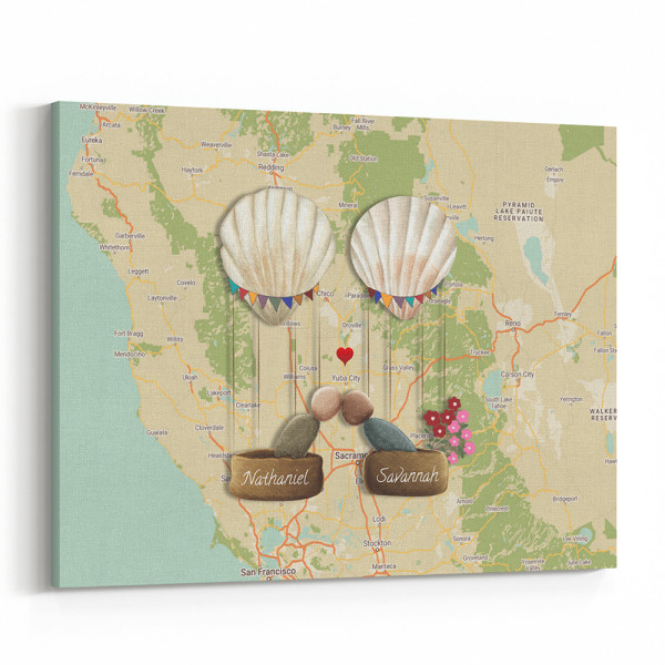 Anniversary Pebble Art With Map Custom Canvas Print