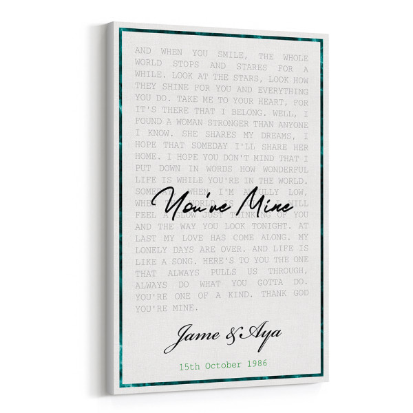 Custom Song Lyrics Emerald Framed Canvas Print