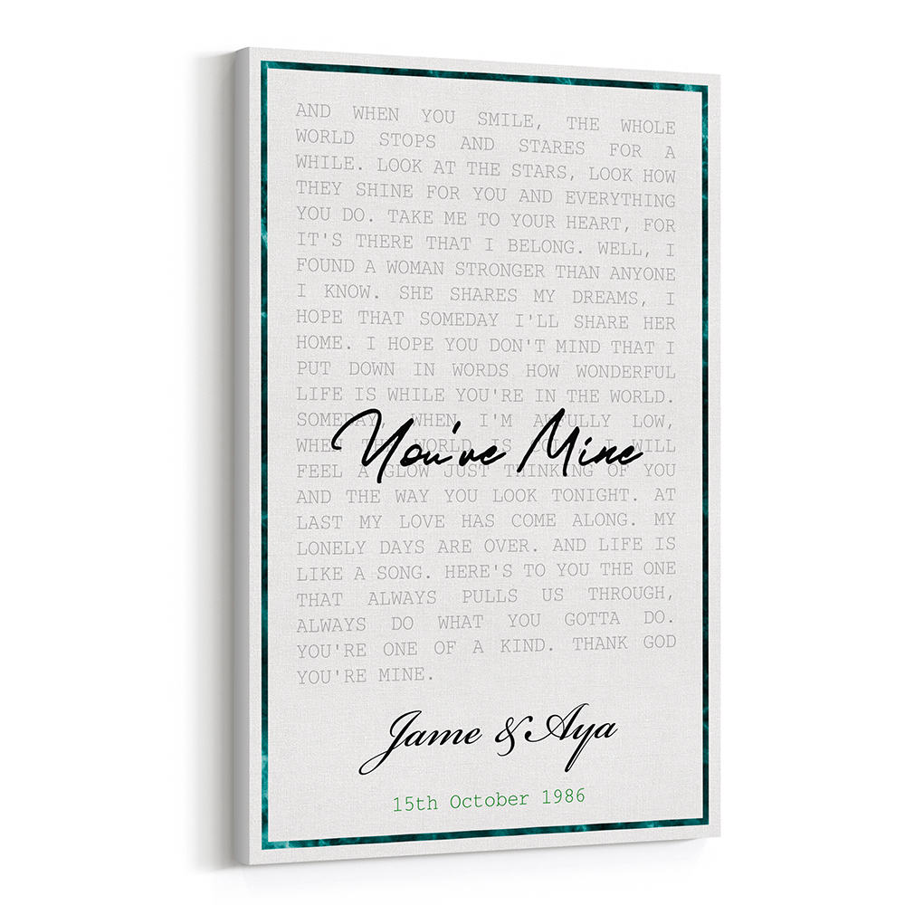 Custom Song Lyrics Emerald Framed Canvas Print