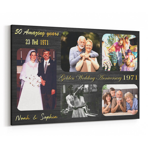 50 Amazing Year Wedding Anniversary - Custom 5 Collage Photo Canvas Print