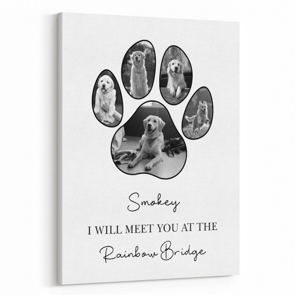 Personalized Memorial Dog Paw Photo Collage Canvas Print