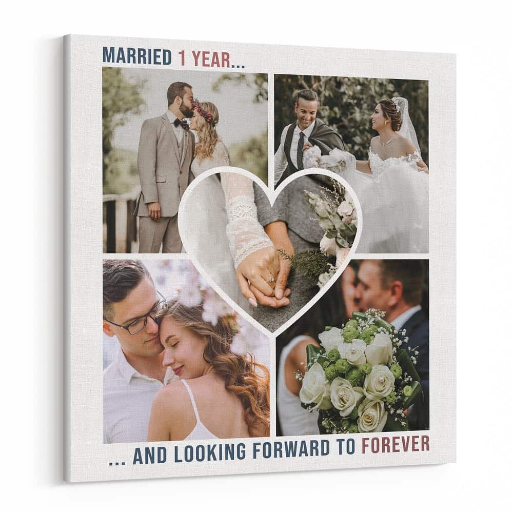 Married 1 Year And Looking Forward To Forever Anniversary Custom Photo Canvas Print