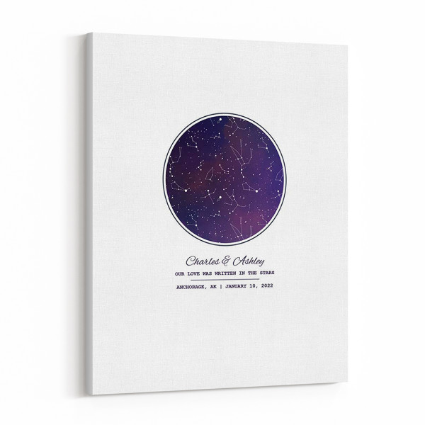 Night Sky - Our Love Was Written In The Stars Custom Text And Star Map Canvas Print