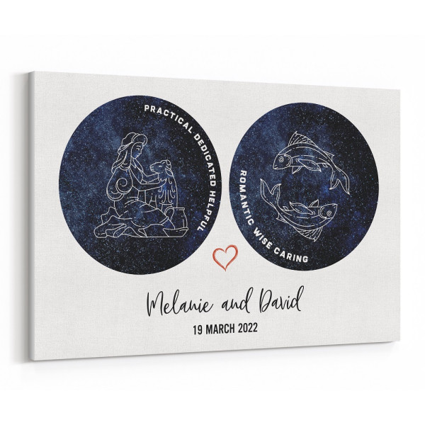 Personalized Zodiac Couples Astrology Star Map Canvas Print
