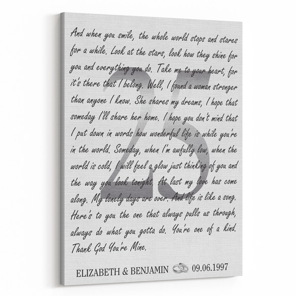 25th Silver Anniversary Canvas Print - Handwritten Song Lyrics with Hidden Number 25 (Any Song)