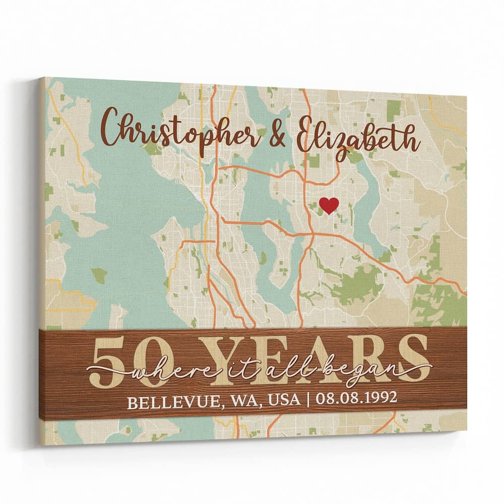 Where It All Began Custom Street Map 50th Anniversary Canvas Print