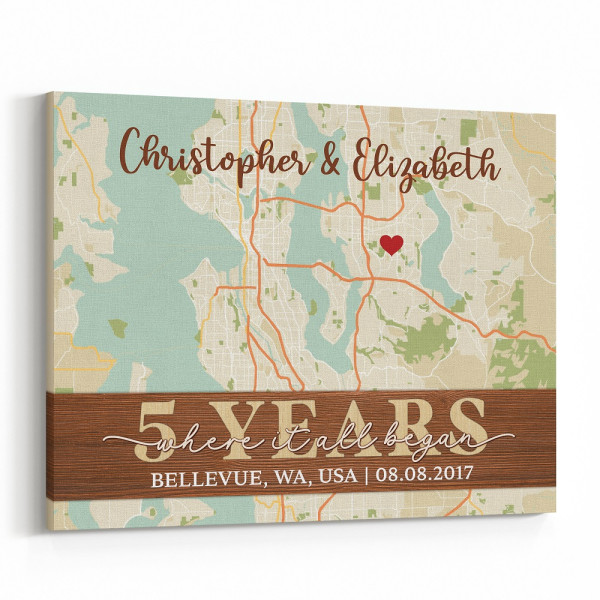 Where It All Began Custom Street Map 5th Anniversary Canvas Print