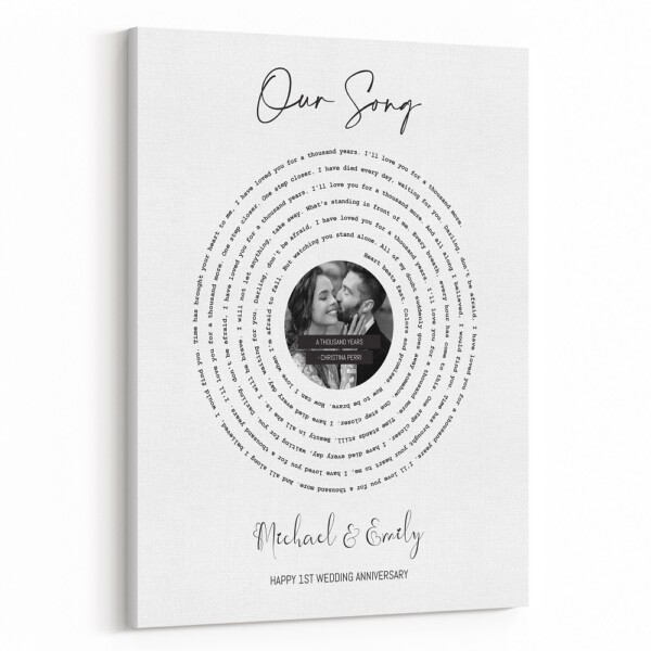 Black And White Vinyl Record Song Lyric Canvas Print