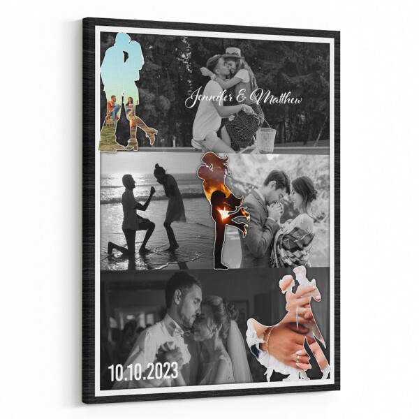 Couple Photo Collage (Met - Engaged - Married) Canvas Print